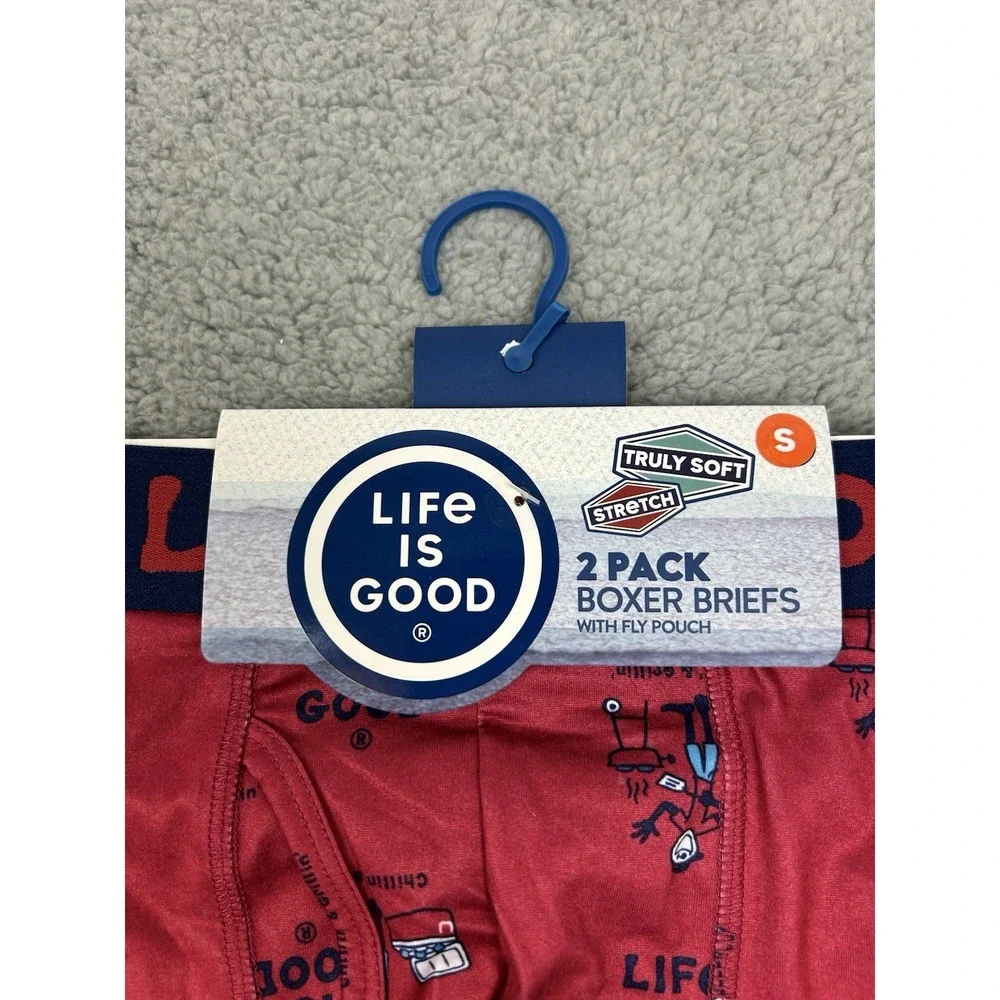 Life is Good 2-Pack Boxer Briefs With Fly Pouch Mens Size Small Red Blue Grey